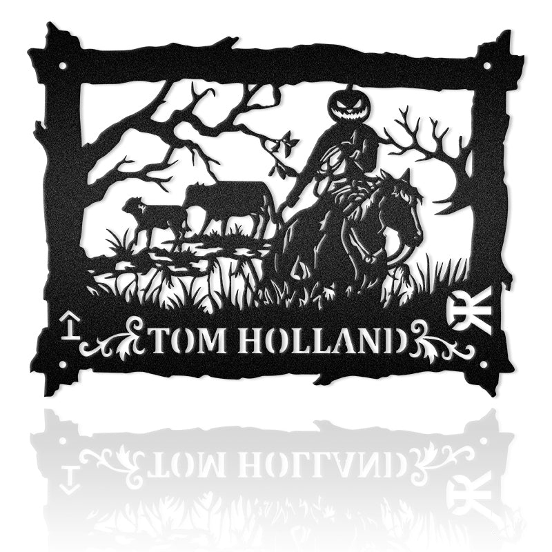 Pumpkin Head Knight Personalized Halloween Metal Art Sign