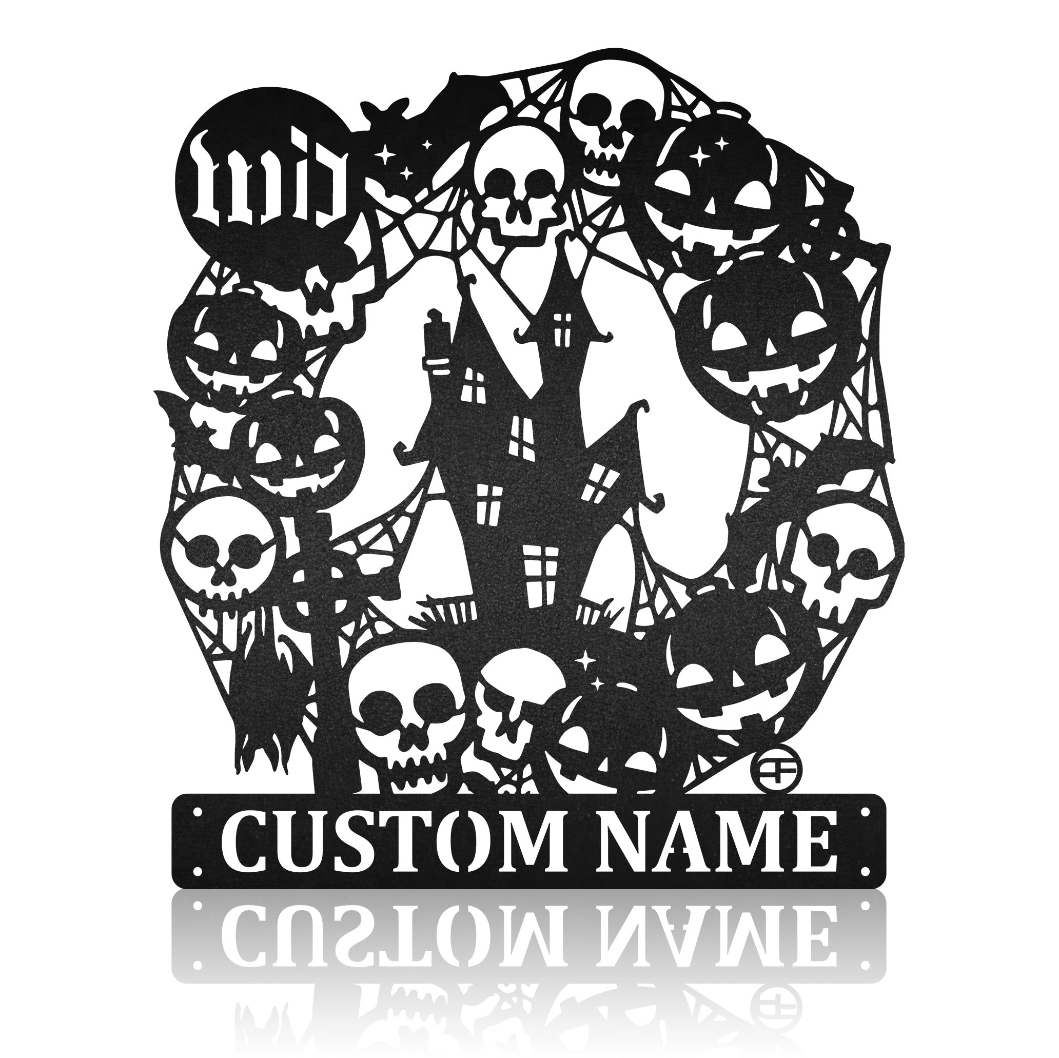 Haunted House Halloween Wreath Personalized Metal Art Sign