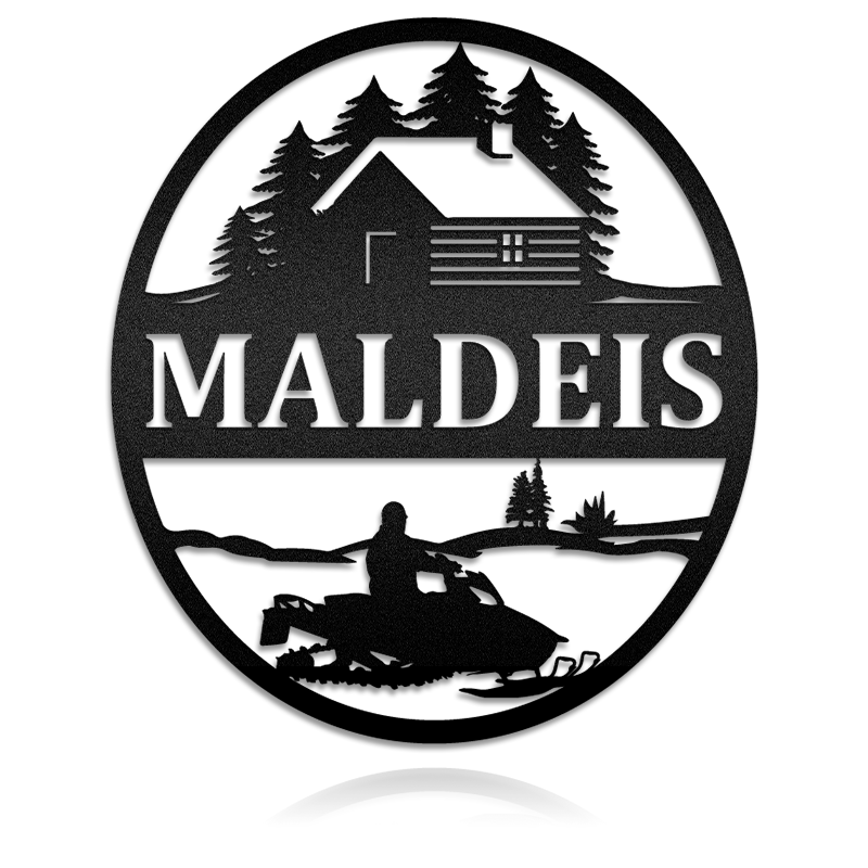 Snowmobile & Snow Mountain House Metal Wall Art