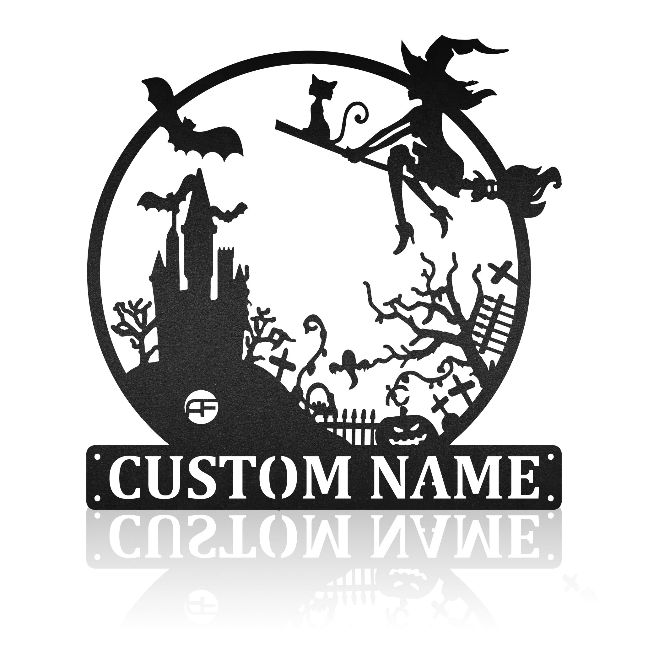 Halloween Girl Witch Cat Metal Wall Art