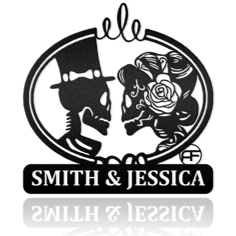 Skeleton Bride & Groom Personalized Halloween Metal Sign