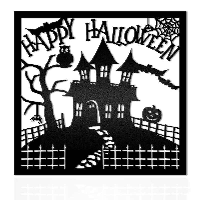 Haunted House Halloween Wreath Personalized Metal Art Sign