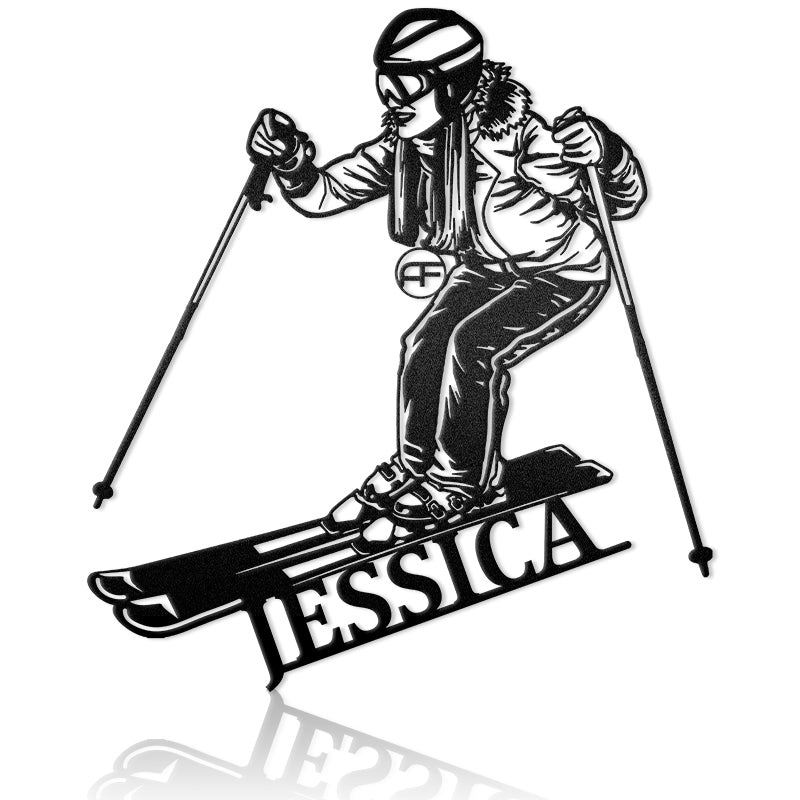 Sport Hobby Ski Skiing Skier Woman Metal Wall Art