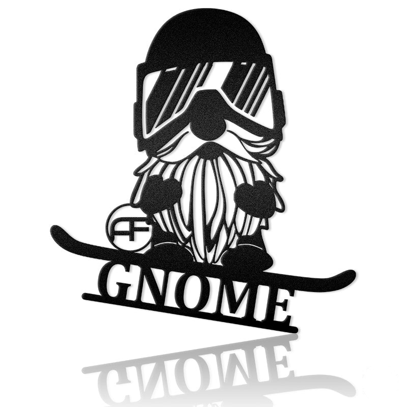 Christmas Gnome On Skis Metal Wall Art