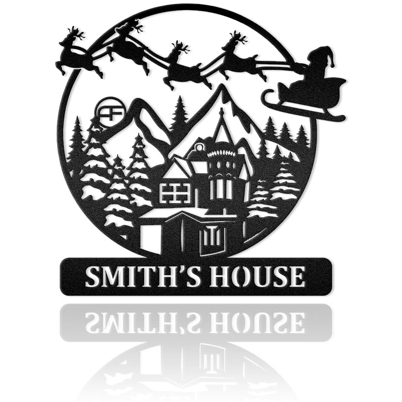 Christmas Scene Personalized Skiing & Chris Metal Art Sign