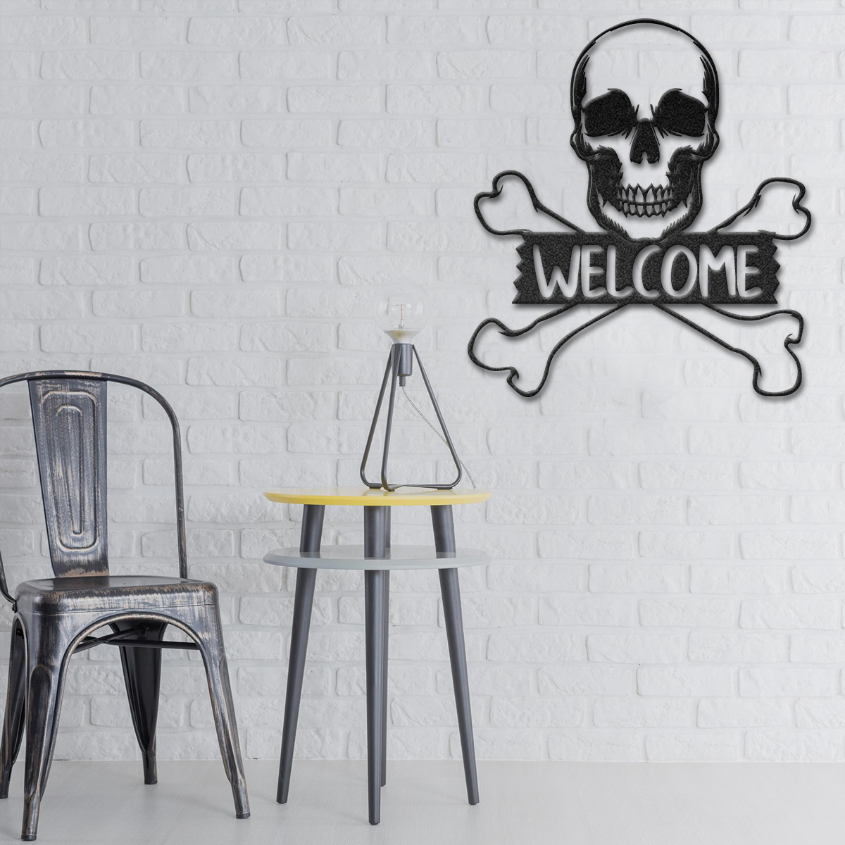 Welcome Skull Cross Bones Skeleton Skull Metal Wall Art