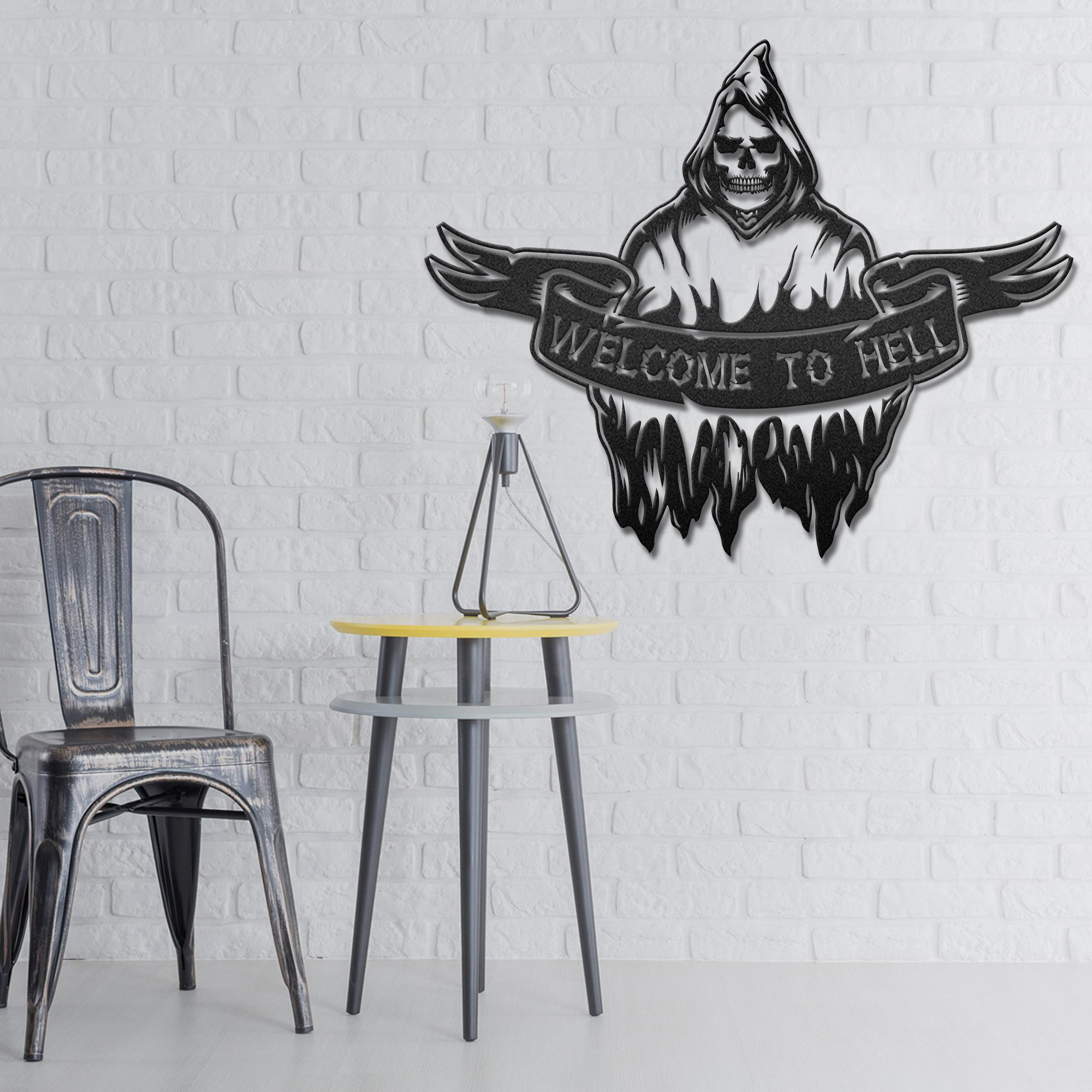 Welcome To Hell Skull Skeleton Skull Metal Wall Art