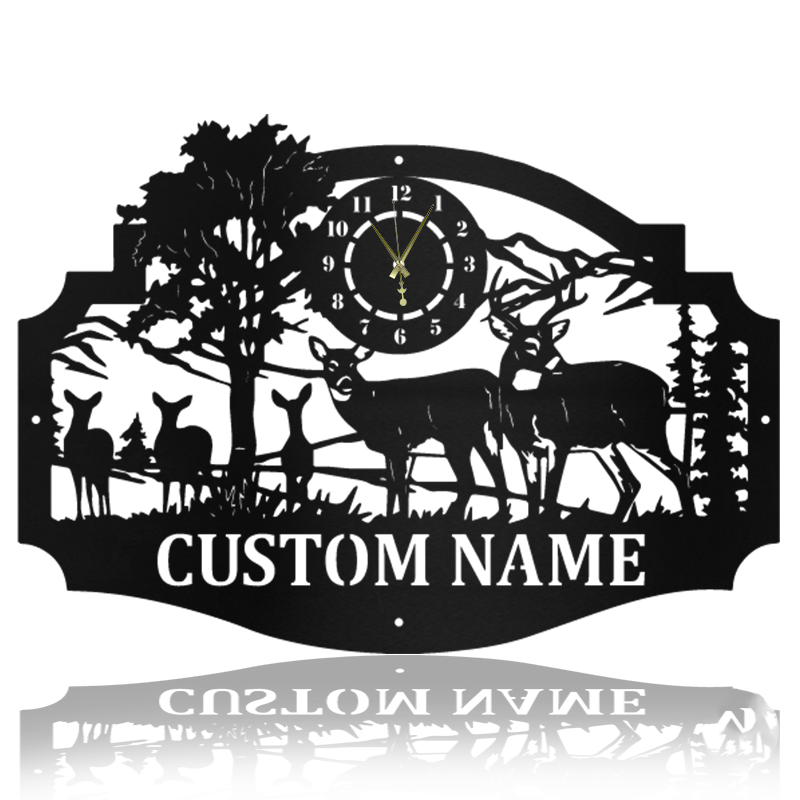 Welcome Whitetails Clock Deer Sign Metal Wall Art