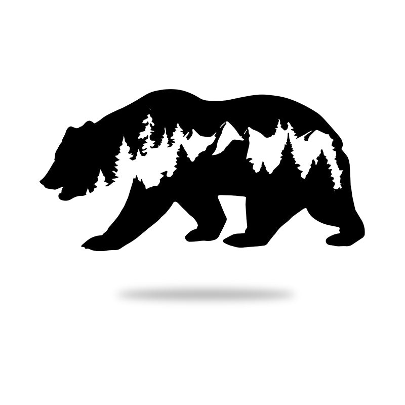 Wild Life Bear Silhouette With Mountain Scene Custom Metal Wall Art