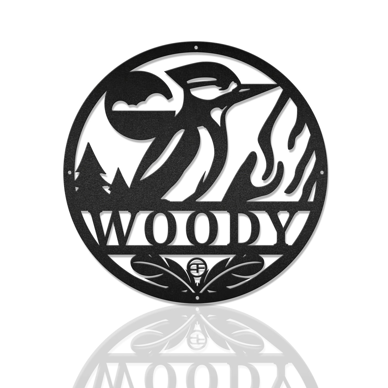 Woodpecker Monogram Round Metal Birds Metal Wall Art